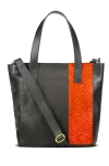Sarep + Rose Maral Daily Leather Tote Crossbody Bag In Black And Orange
