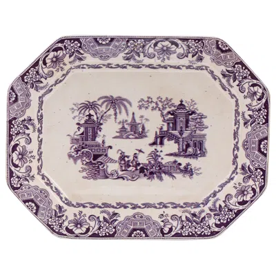 Pre-owned Sargadelos 19th Century Spanish  Ceramic Transferware Octagonal Serving Plate In Gray