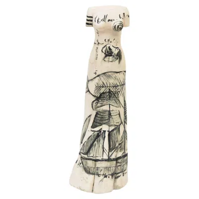 Pre-owned Sargadelos Abstract Graphic Female Ceramic Tall Torso With Charcoal Drawings, 1980's In Black