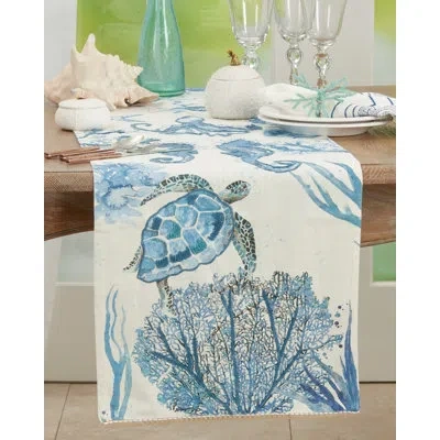 Saro 100% Cotton Table Runner In Blue