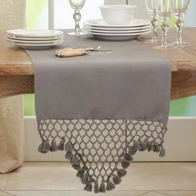 Saro 100% Cotton Table Runner In Gray