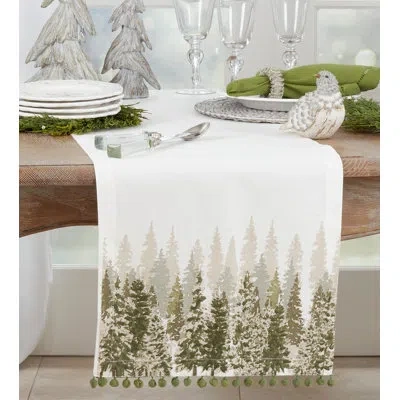 Saro 100% Cotton Table Runner In Green