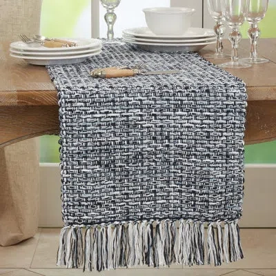 Saro 100% Cotton Table Runner In Navy