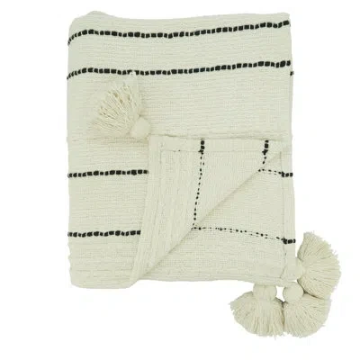 Saro 100% Cotton Throw In Ivory