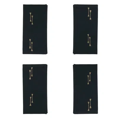 Saro 4 Piece Cotton Napkin Set In Black