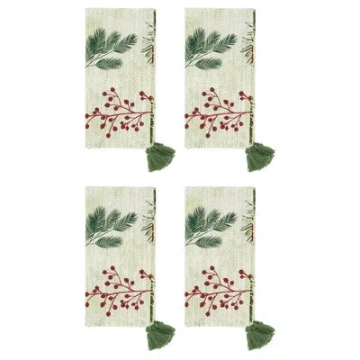 Saro 4 Piece Cotton Napkin Set In Red,green
