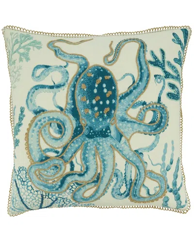 Saro 7120-pillow  Nautical Polyester Square Pillow In Blue