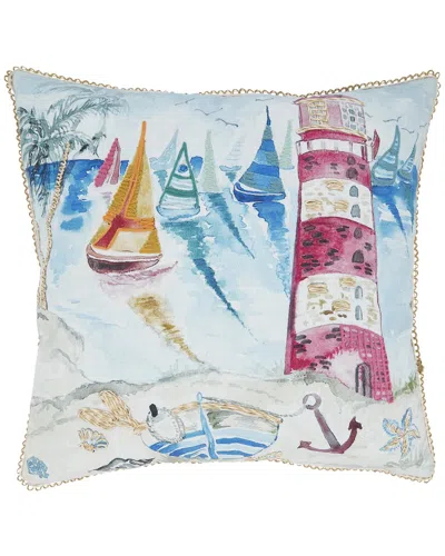 Saro 760-pillow  Outdoor Polyester Square Pillow In Blue