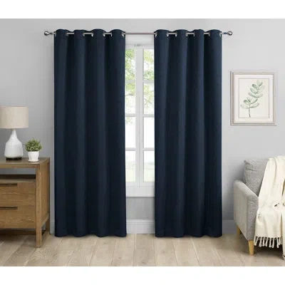 Saro Abstract Blackout Single Curtain Panel In Navy Blue
