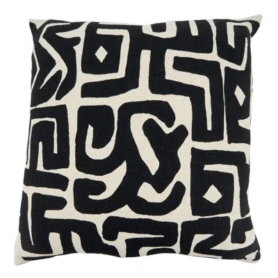 Saro Abstract Tribal Throw Pillow Cover - Modern Geometric Throw Pillow Cover For Contemporary Home Decor In Black