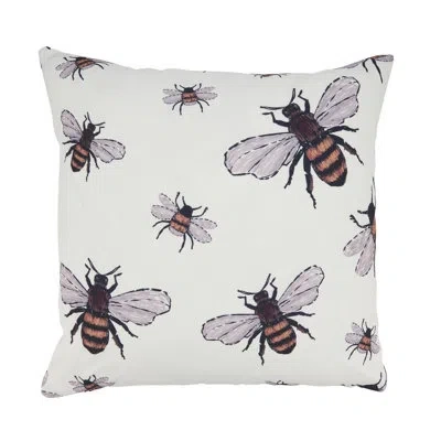 Saro Adorable Bumble Bee Outdoor Pillow With Poly Fill In Ivory