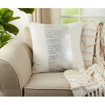 Saro Agatha Square 100% Cotton Pillow Cover & Insert In Silver