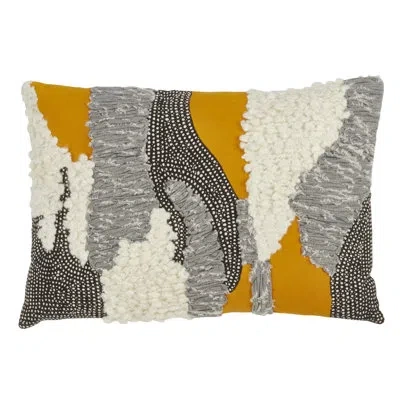 Saro Aiko Boucle Yarn Appliqué Feather Cotton Lumbar Pillow