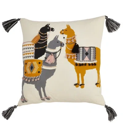 Saro Aiko Llama Pack Design Cotton Throw Pillow