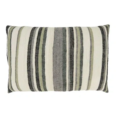 Saro Amiyah Collection Striped Cotton Pillow Cover In Black;green