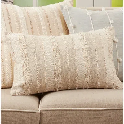 Saro Amorette Fringe Rectangular 100% Cotton Pillow Cover