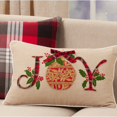 Saro Ariadne 'joy' Design Holiday Rectangular 100% Cotton Pillow Cover