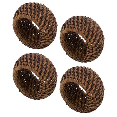Saro Avignon Woven Design Rattan Napkin Ring In Brown