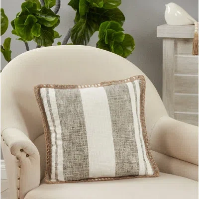 Saro Aziza Square Cotton Pillow Cover & Insert In Gray,polyester,polyfill