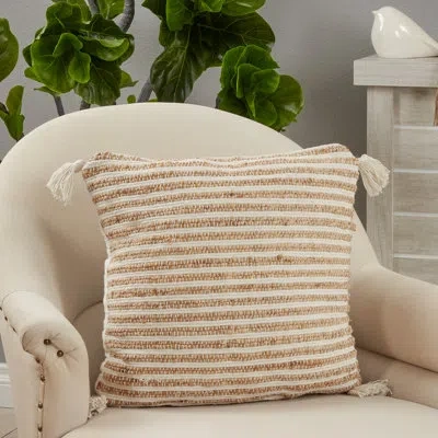 Saro Aziza Square Cotton Pillow Cover & Insert In White,polyester,polyfill