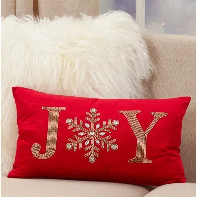 Saro Beaded Christmas Collection Beaded 'joy' Design Rectangular Pillow Cover