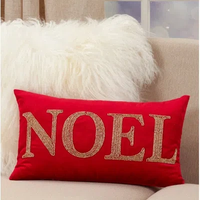 Saro Beaded Christmas Collection Beaded 'noel' Design Rectangular Pillow Cover