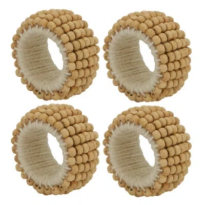Saro Beaded Napkin Ring In Ivory