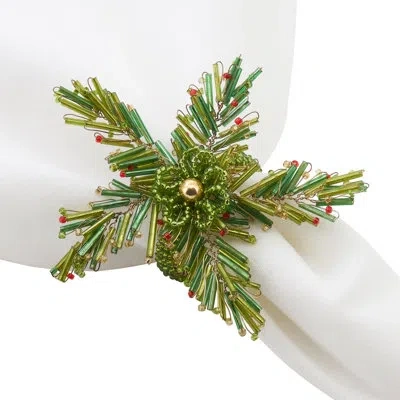 Saro Beaded Pine Napkin Rings (set Of 4) In Green