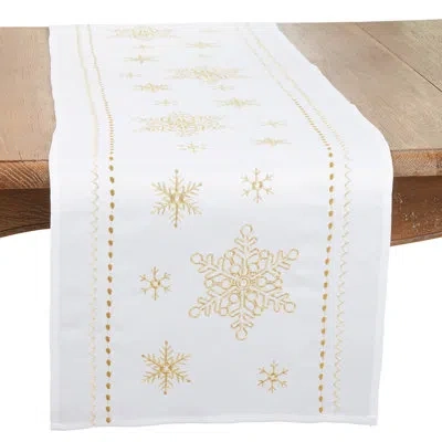 Saro Beautifully Embellished Snowflake Table Runner In White