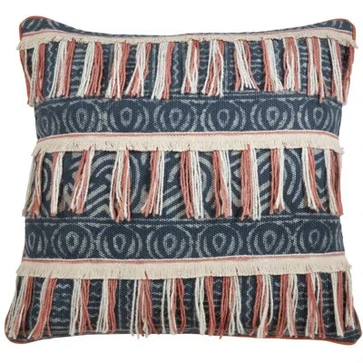 Saro Beechums Collection Block Print Square Cotton Pillow Cover