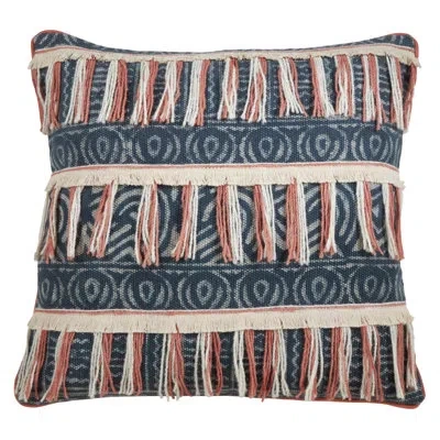 Saro Beechums Collection Fringe Cotton Throw Pillow Cover & Insert In Polyester,polyfill