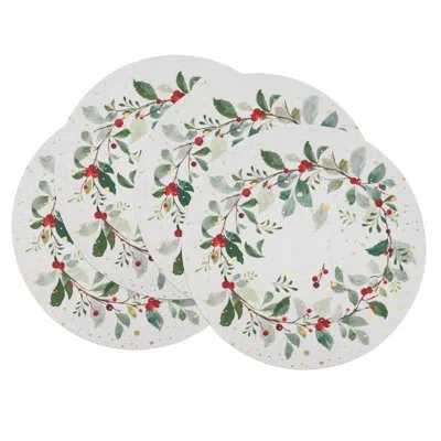 Saro Berry Burst Wreath Placemat (set Of 4) In White