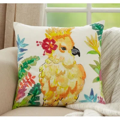Saro Birds Of Paradise Square Cotton Pillow Cover & Insert In Down Blend