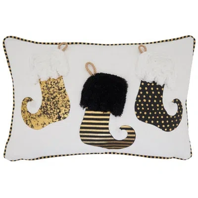 Saro Black & Gold Christmas Collection Christmas Stocking Design Rectangular 100% Cotton Pillow Cover & I In Polyester,polyfill