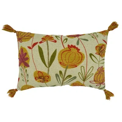 Saro Blossom Collection Cotton Floral Lumbar Pillow Cover