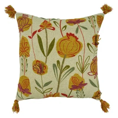 Saro Blossom Collection Cotton Floral Lumbar Pillow In Polyester,polyfill,polyfill