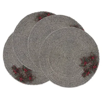 Saro Blossoming Beauty Beaded Flower Placemat (set Of 4) 15r In Silver
