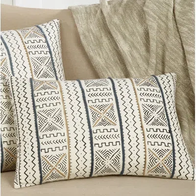 Saro Bogolan Collection  Cotton Lumbar Pillow Cover & Insert In Polyester,polyfill