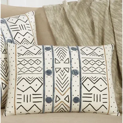 Saro Bògòlanfini Collection Lumbar Pillow Cover & Insert In Polyester,polyfill