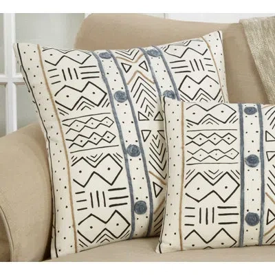 Saro Bògòlanfini Collection Throw Pillow Cover & Insert In Feathers