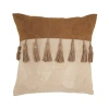 Saro Boho Patchwork Leather Tassel Pillow Cover In Duck Down