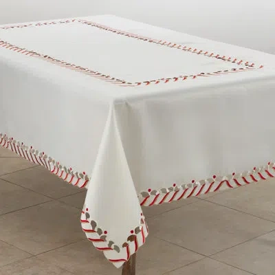 Saro Bonbon Striped Christmas Tablecloth In Ivory