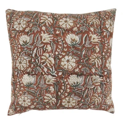 Saro Botanical Block Print Throw Pillow Cover - Cottage Garden Floral Throw Pillow Cover For Farmhouse De In Brown
