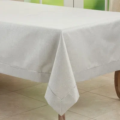 Saro Bourget Collection Shimmering Tablecloth With Piping Detail In Silver