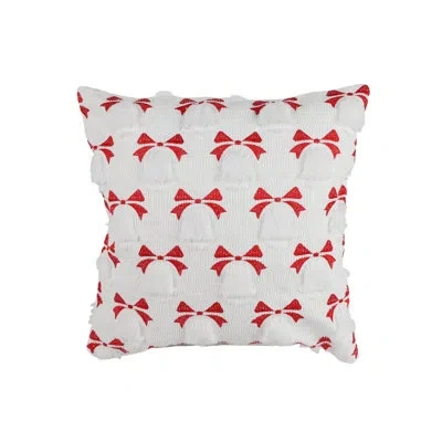 Saro Bow Throw Pillow Cover - Textured Decorative Bow Throw Pillow Cover For Coquette Decor, Girly Bedroo In Pink