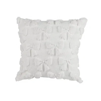 Saro Bow Throw Pillow Cover - Textured Holiday Bow Throw Pillow Cover For Christmas Decor, Seasonal Livin In White
