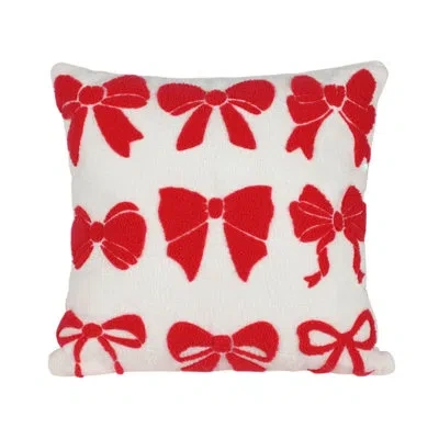 Saro Bow Throw Pillow Cover - Tufted Decorative Bow Throw Pillow Cover For Coquette Decor, Girly Bedroom  In Red
