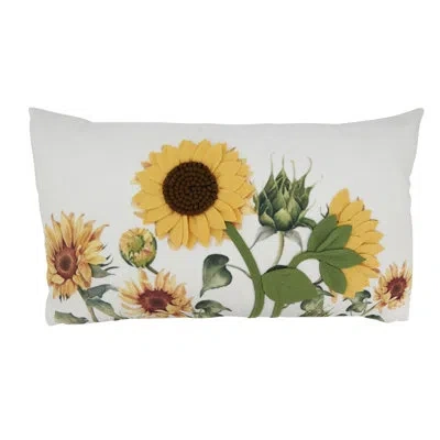 Saro Bright Felt Applique Sunflower Pillow In No Insert