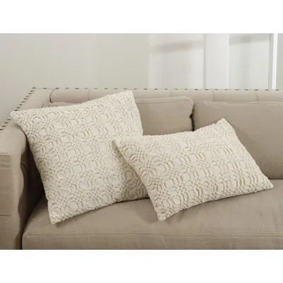 Saro Brisbane Smocked Cotton Down Lumbar Pillow Cover & Insert In Ivory