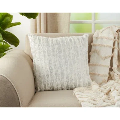 Saro Brushed Metallic Foil Textured Square Faux Fur Pillow Cover & Insert In Brown,white